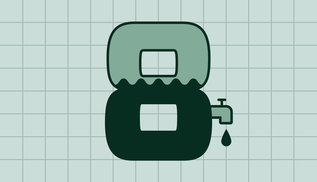 Number eight with a faucet dripping water from its side, symbolizing water flow, usage, or efficiency.