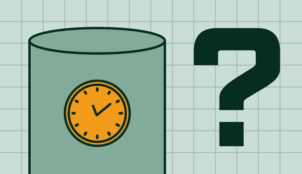 Illustration of a water heater with an orange clock and question mark, symbolizing how long water heaters typically last.