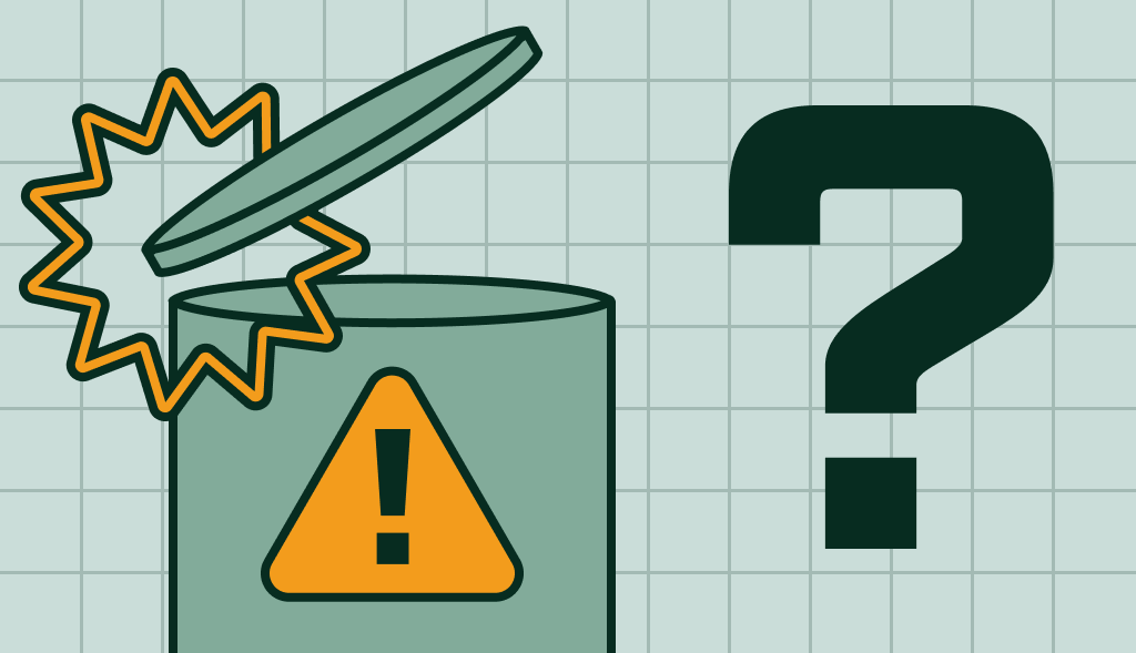 Water heater with warning sign and burst lid, representing the risk of explosion and safety prevention.