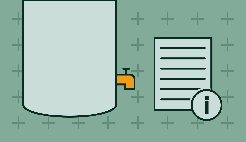 Illustration of a water heater with an orange drain valve and instruction sheet, showing how to replace a drain valve step-by-step.