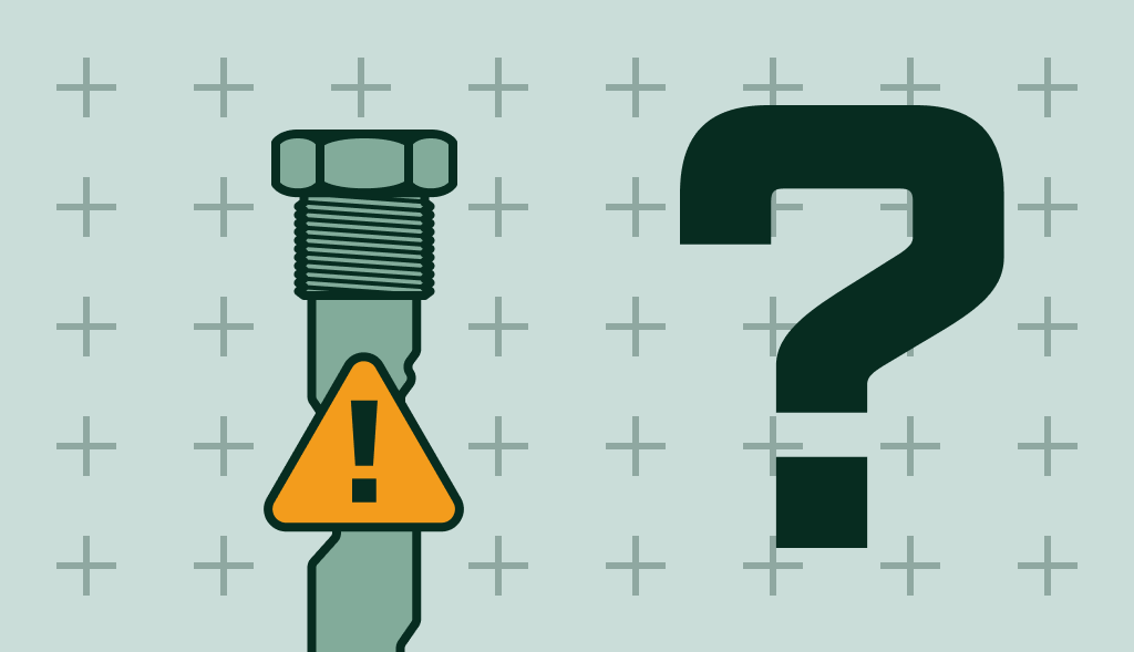 Anode rod with warning sign beside a question mark, representing common anode rod problems.