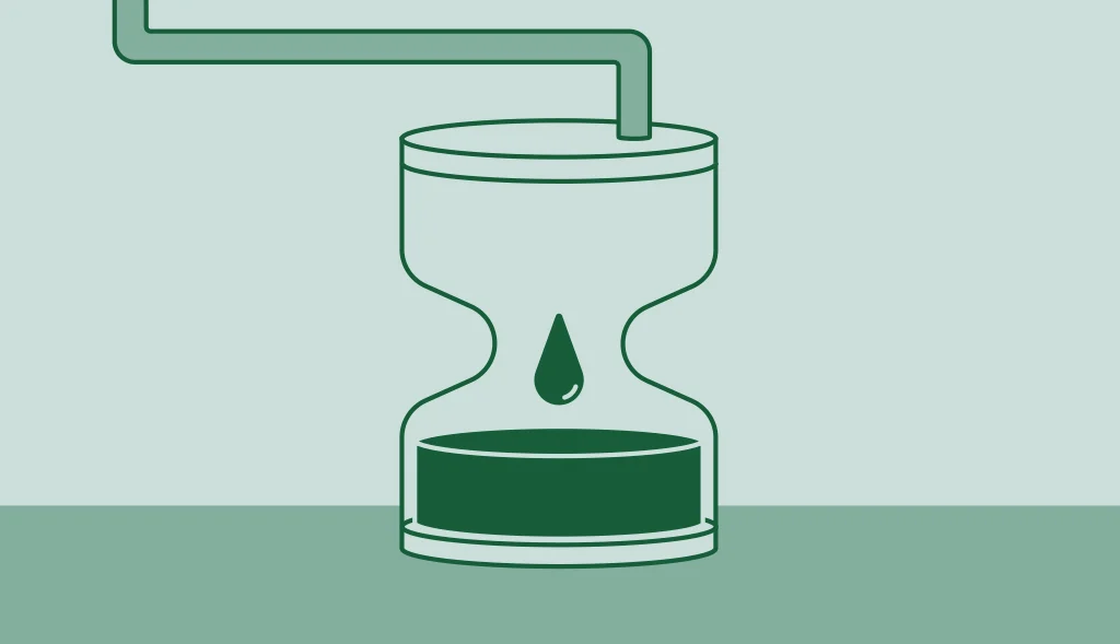 A water heater in the shape of an hourglass.