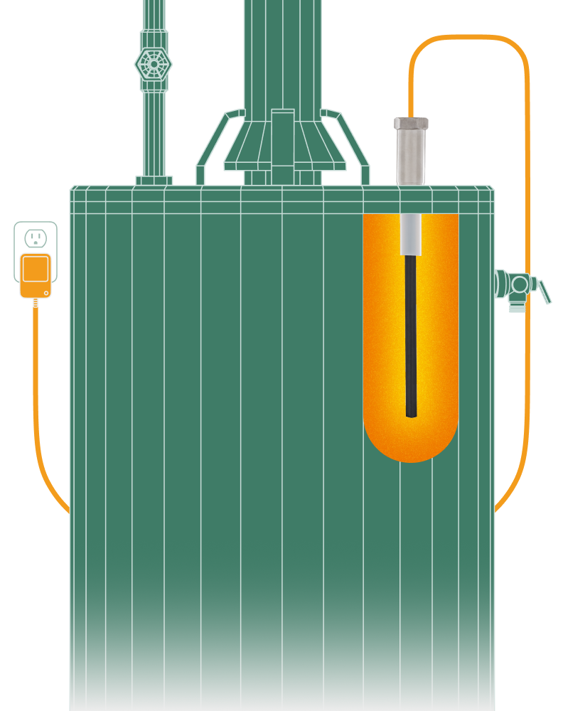 Powered anode rod for gas water heater from 10 to 120 gallon capacity