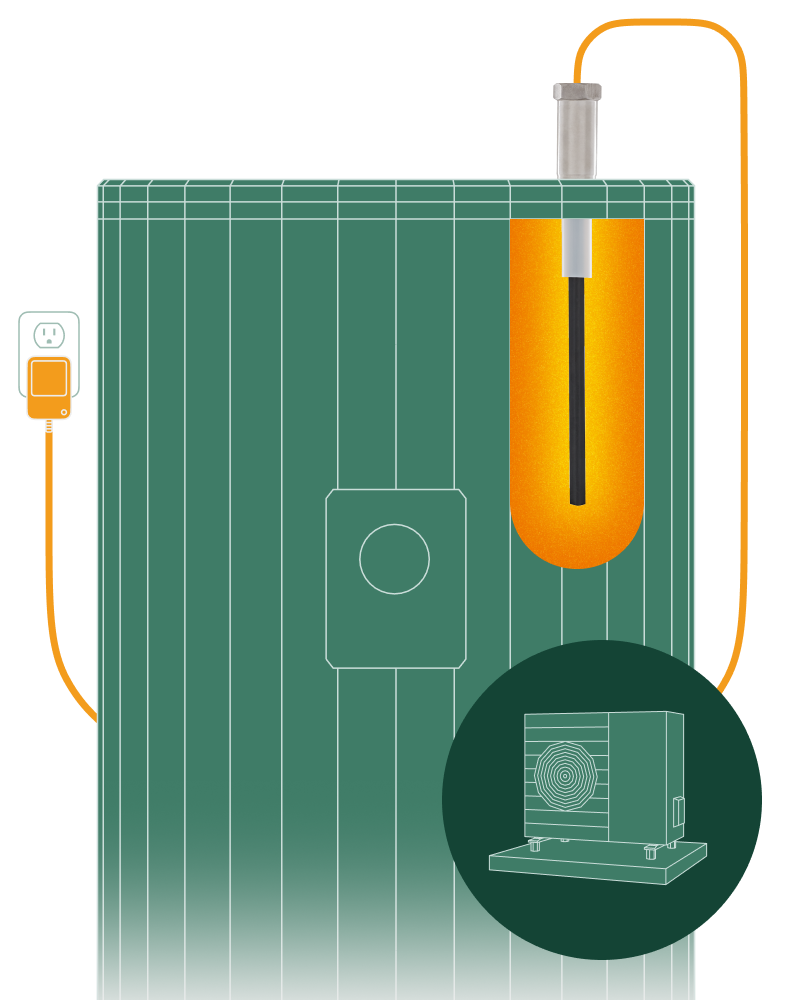Powered anode rod for geothermal water heater from 10 to 120 gallon capacity