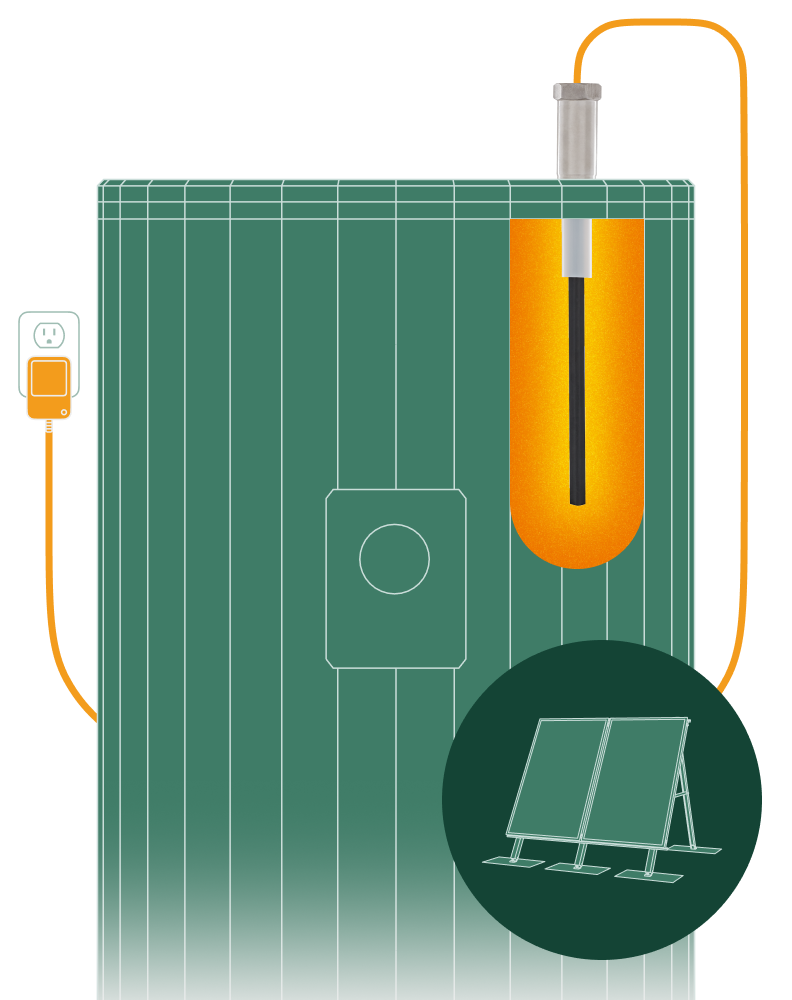 Powered anode rod for solar water heater from 10 to 120 gallon capacity