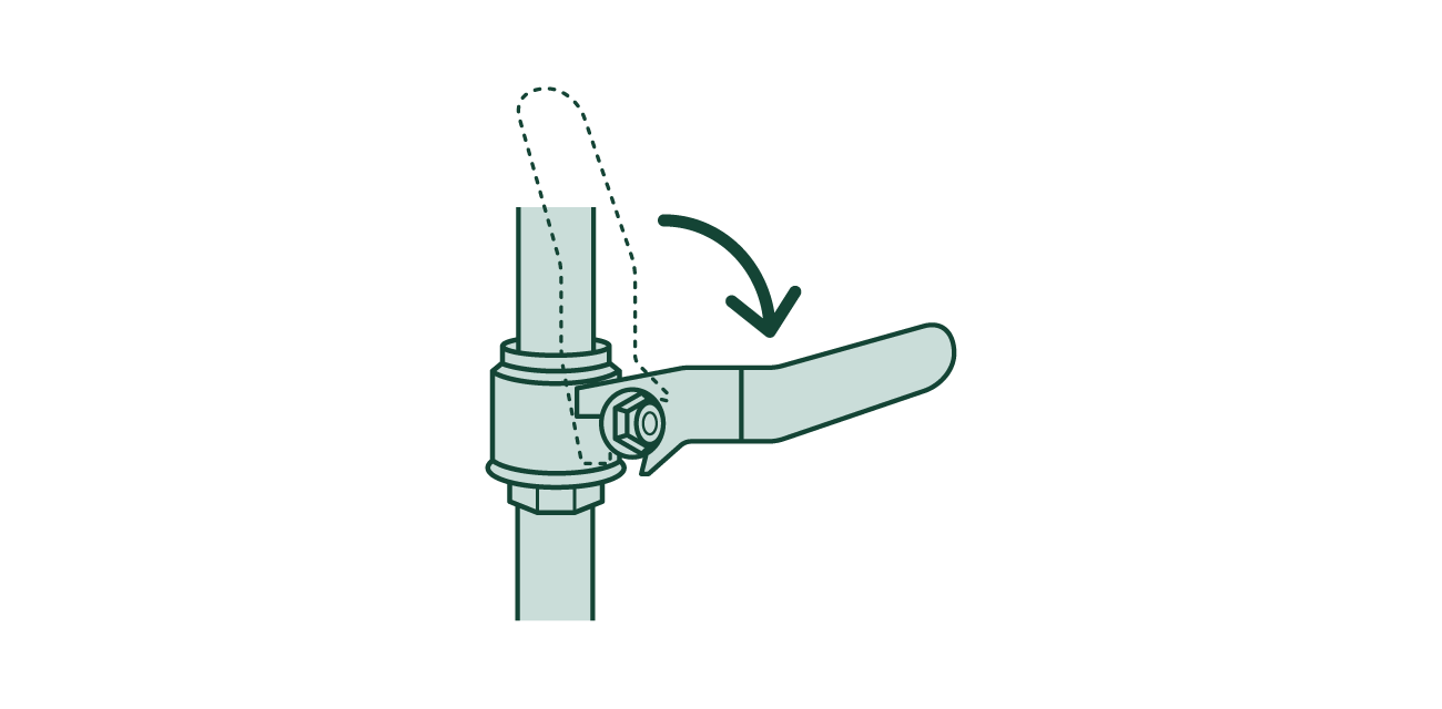 Poignée tournée dans le sens horaire pour fermer la vanne à bille et couper l’eau.