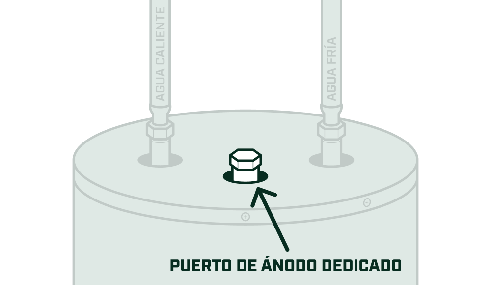 Ubicación del ánodo en un calentador de agua eléctrico con un puerto de ánodo dedicado