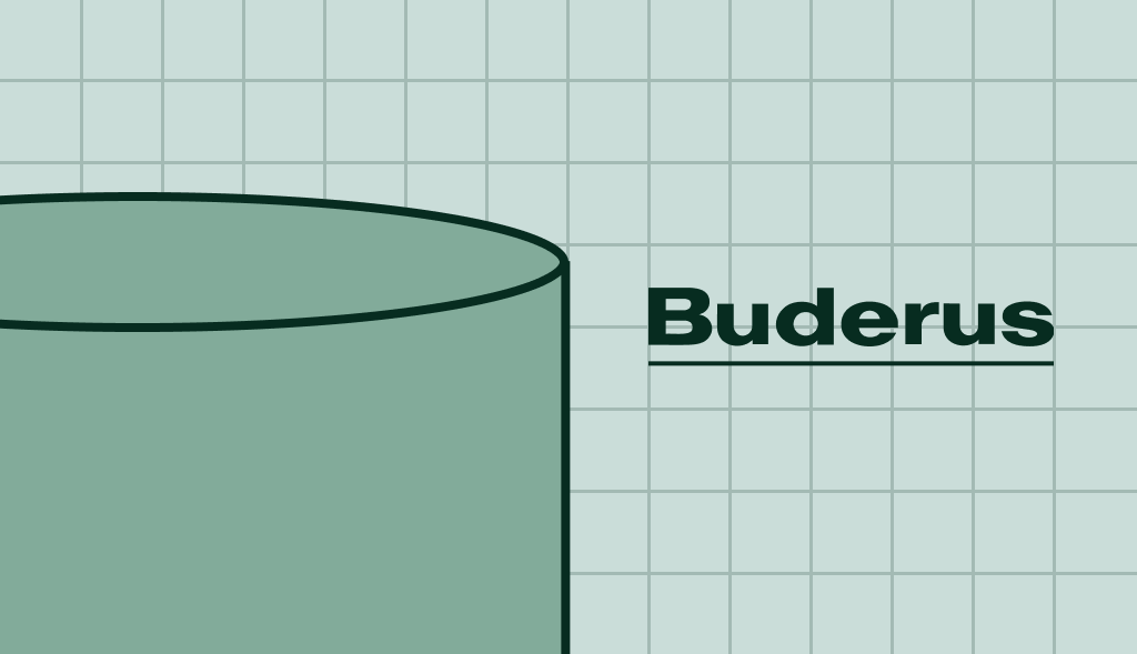 Water heater with the word ‘Buderus’ beside it, representing a Buderus brand water heater.