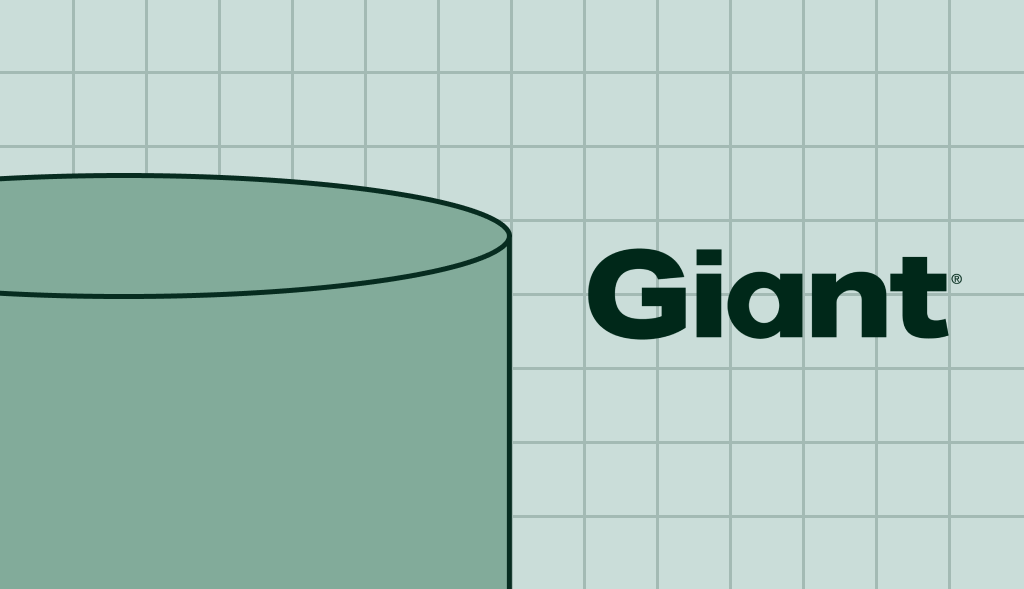 Giant water heater illustration with green cylindrical tank on a light blue grid background and Giant logo